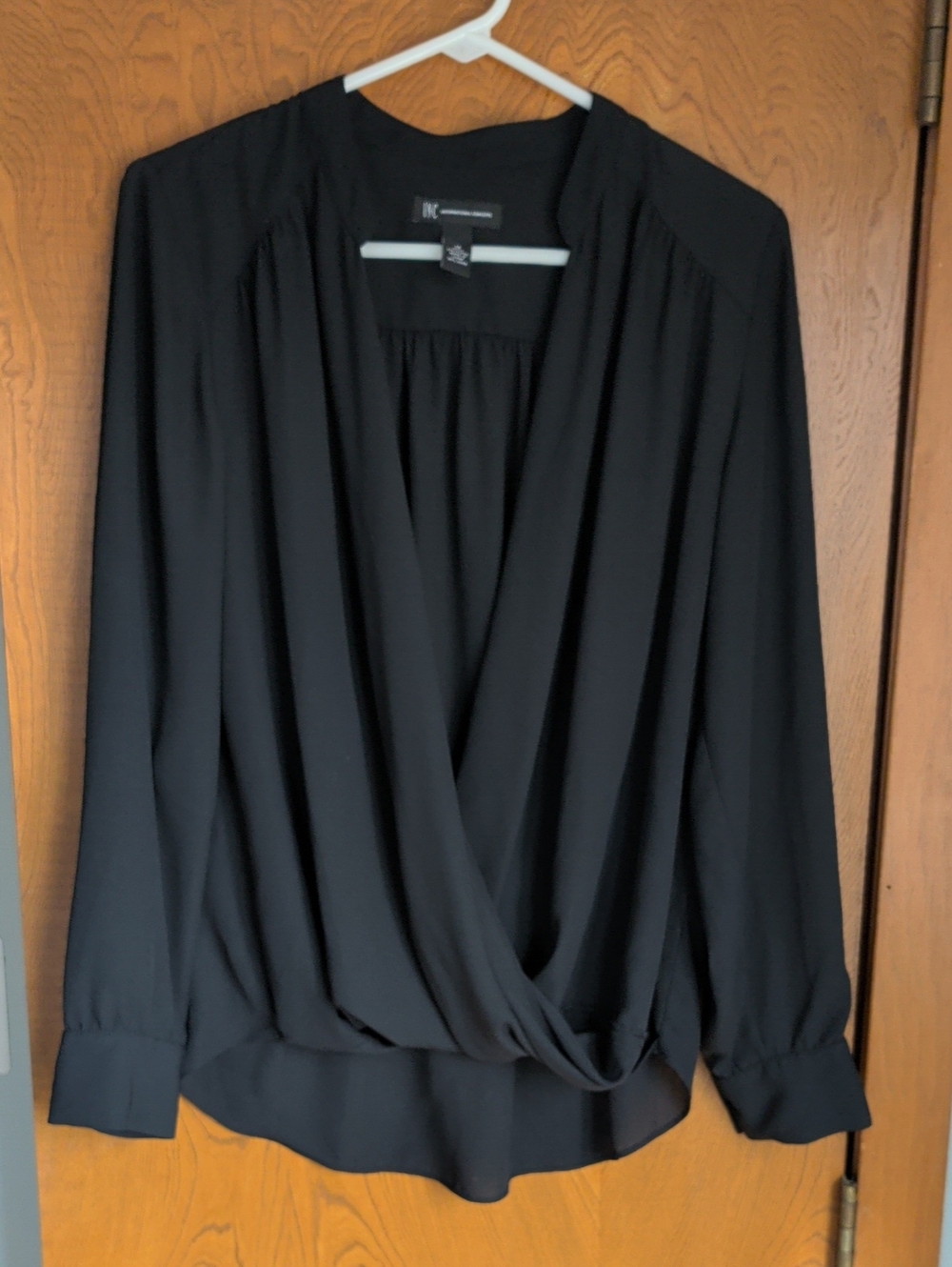 INC International Concepts Black Draped Surplice Blouse
